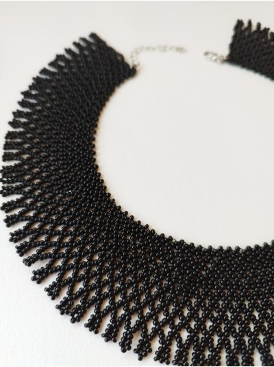 black collar beaded necklace, traditional Ukrainian beaded sylyanka.
