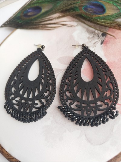 black wood beaded earrings