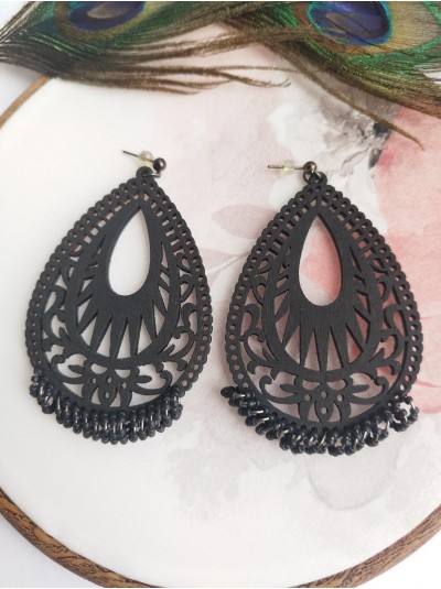 black wood beaded earrings