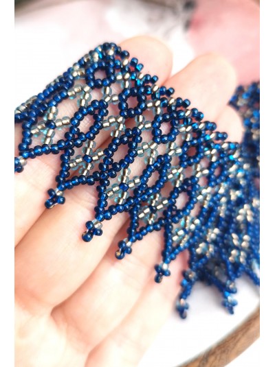 blue openwork beaded necklace, traditional Ukraine jewelry , ethnic  handmade sylanka