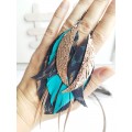 long leather feather earrings genuine leather jewelry animalprint 