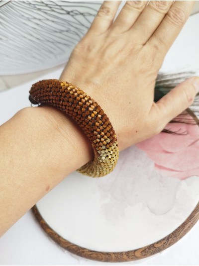 brown gold beaded bracelet, chunky handmade bracelet 