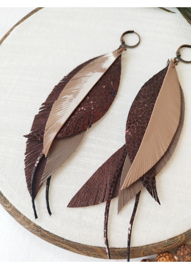 long leather feather earrings genuine leather jewelry 