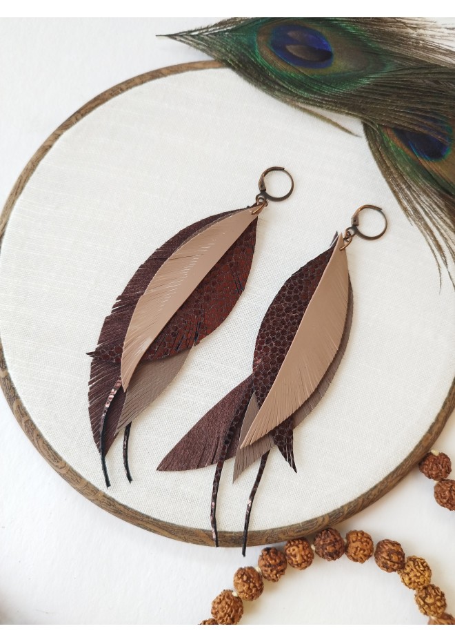 long leather feather earrings genuine leather jewelry 