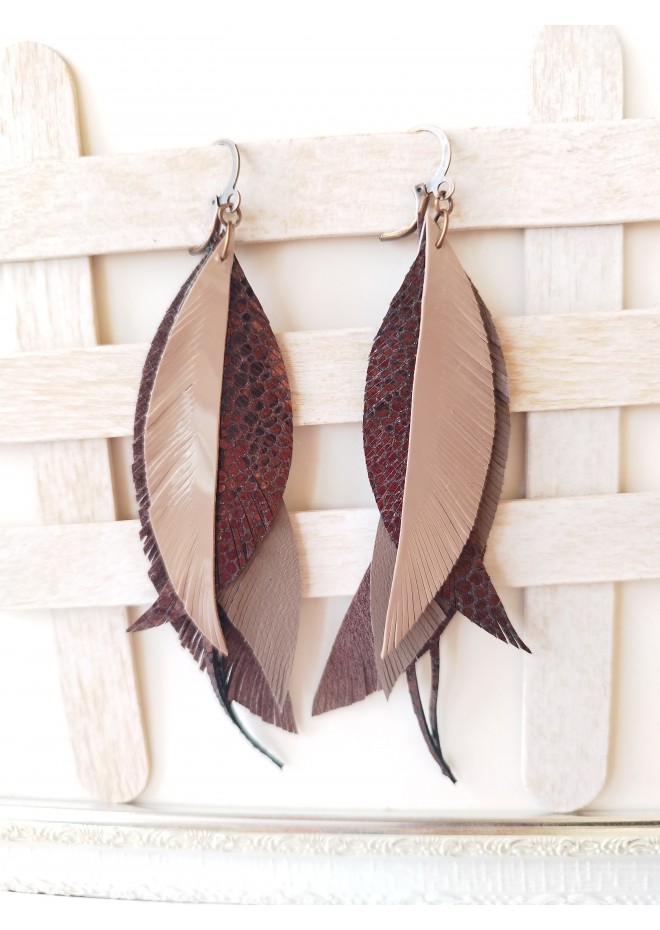 long leather feather earrings genuine leather jewelry 