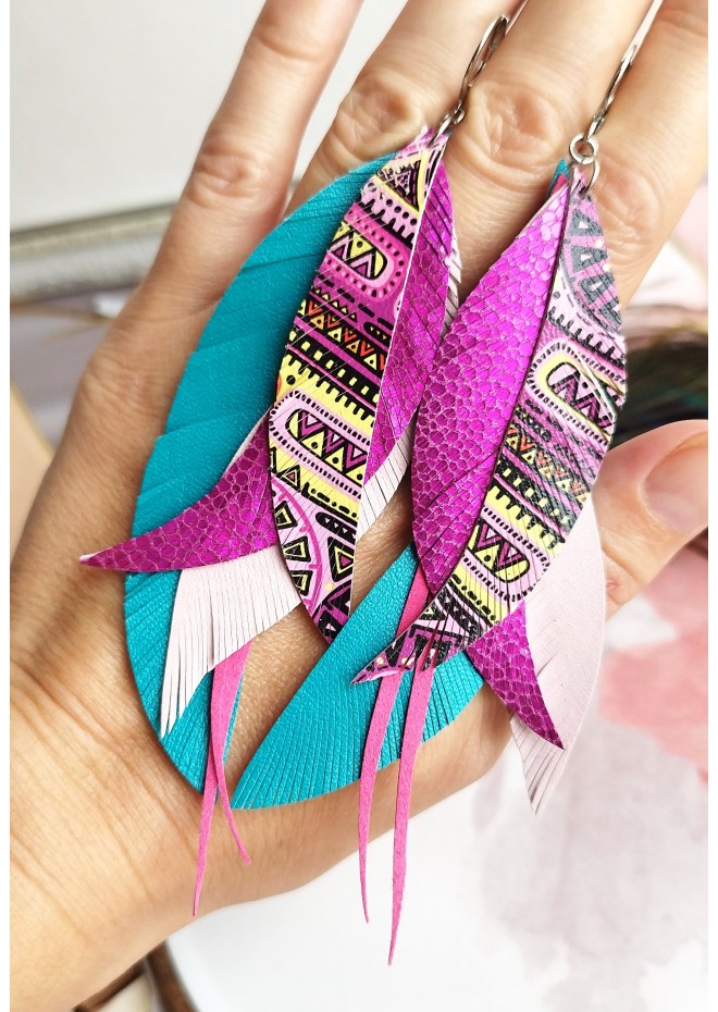 long leather feather earrings genuine leather jewelry 