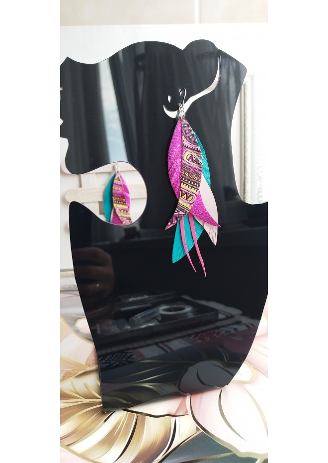 long leather feather earrings genuine leather jewelry 