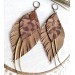 brown gold long feathers earrings genuine leather jewelry 