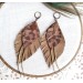 brown gold long feathers earrings genuine leather jewelry 