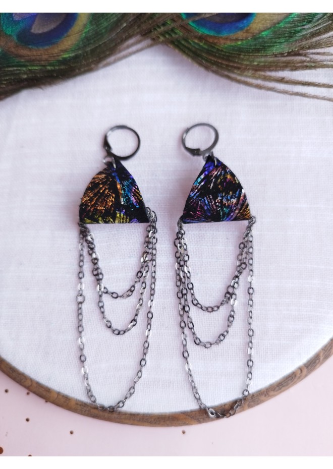 black drop chain leather earrings genuine leather jewelry 