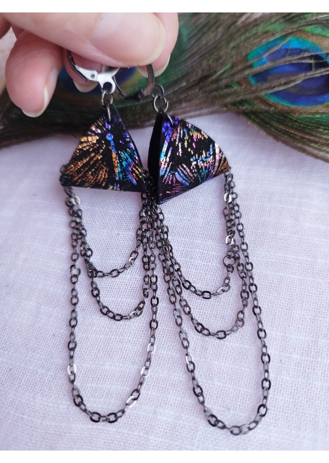 black drop chain leather earrings genuine leather jewelry 