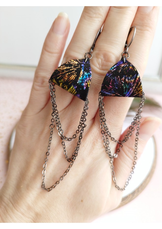 black drop chain leather earrings genuine leather jewelry 
