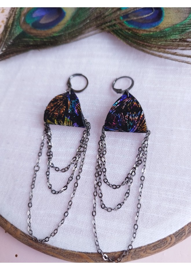 black drop chain leather earrings genuine leather jewelry 