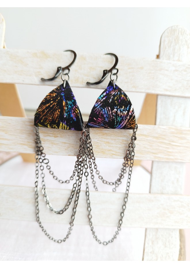 black drop chain leather earrings genuine leather jewelry 