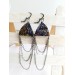 black drop chain leather earrings genuine leather jewelry 