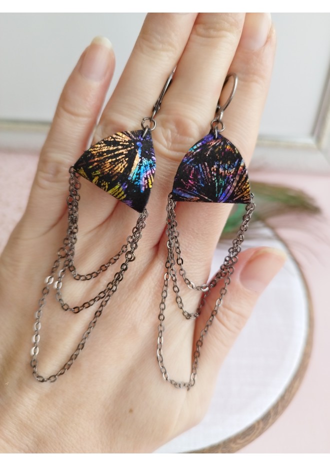 black drop chain leather earrings genuine leather jewelry 