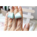 mint  silver drop chain leather earrings genuine leather jewelry 