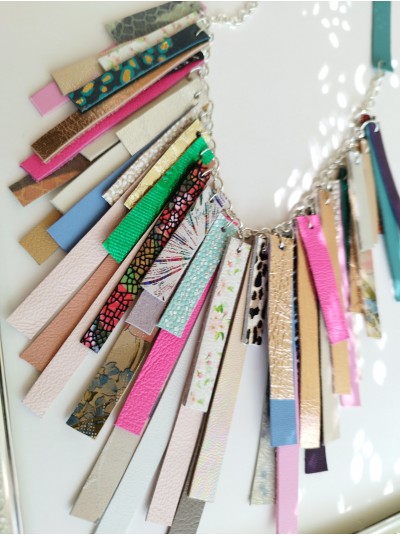 Multi colored leather collar necklace