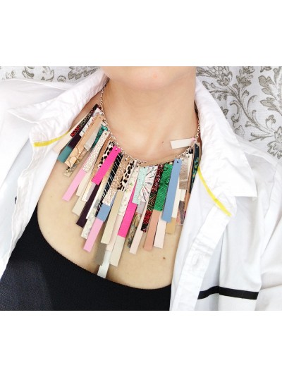 Multi colored leather collar necklace
