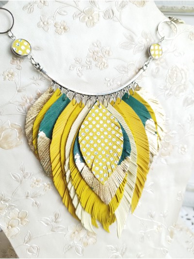 bib leather feather necklace