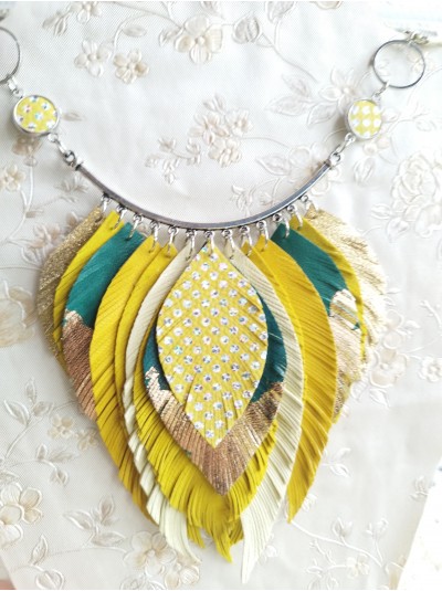 bib leather feather necklace