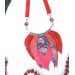 orange red  pink bib leather feather necklace