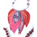 orange red  pink bib leather feather necklace