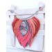 orange red  pink bib leather feather necklace