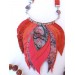 orange red  pink bib leather feather necklace