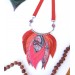 orange red  pink bib leather feather necklace