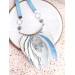 blue white bib leather feather necklace
