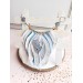blue white bib leather feather necklace