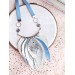 blue white bib leather feather necklace