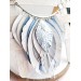 blue white bib leather feather necklace