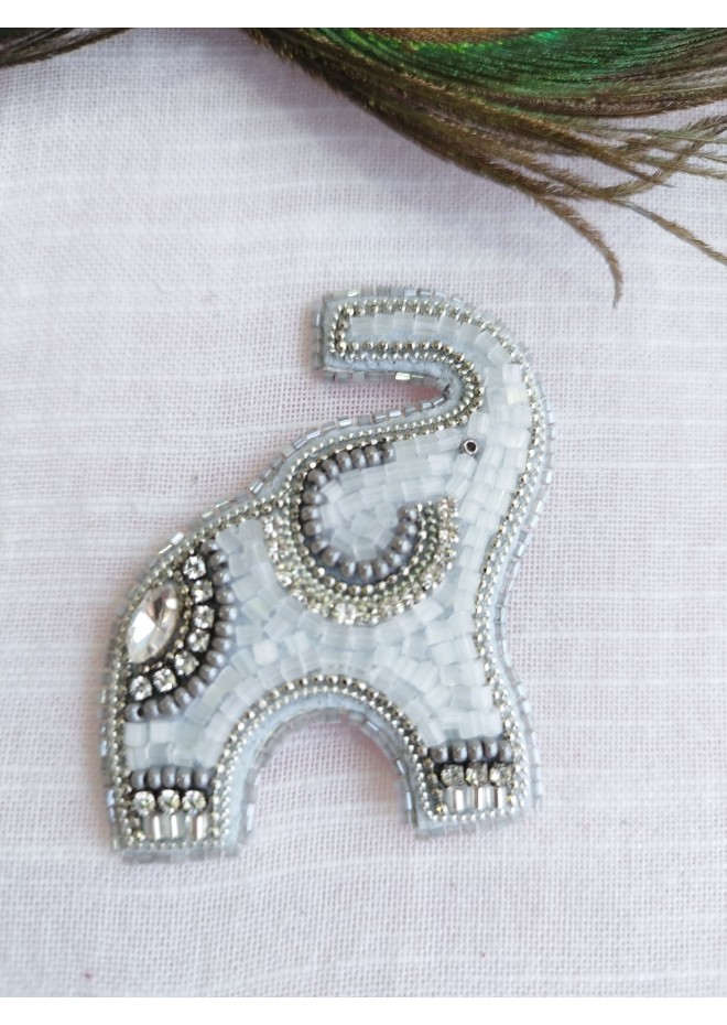 beaded embroidery brooch elephant