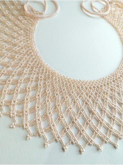 Beige collar beaded necklace, traditional Ukrainian beaded sylyanka