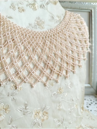 Beige collar beaded necklace, traditional Ukrainian beaded sylyanka