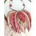pink  leather feather bib necklace