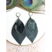 leather feather earrings black genuine leather jewelry 