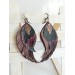 burgundy long feathers earrings genuine leather jewelry  
