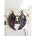 burgundy long feathers earrings genuine leather jewelry  