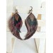 burgundy long feathers earrings genuine leather jewelry  