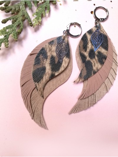 Leopard leather wings earrings. 