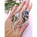 beige long feathers earrings genuine leather jewelry  