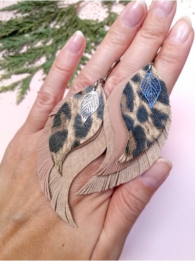 Leopard leather wings earrings. 