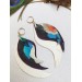 blue white long feathers earrings genuine leather jewelry  