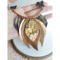 ginger brown leather feather necklace