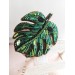 beaded embroidery brooch green monstera