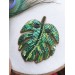 beaded embroidery brooch green monstera
