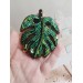 beaded embroidery brooch green monstera